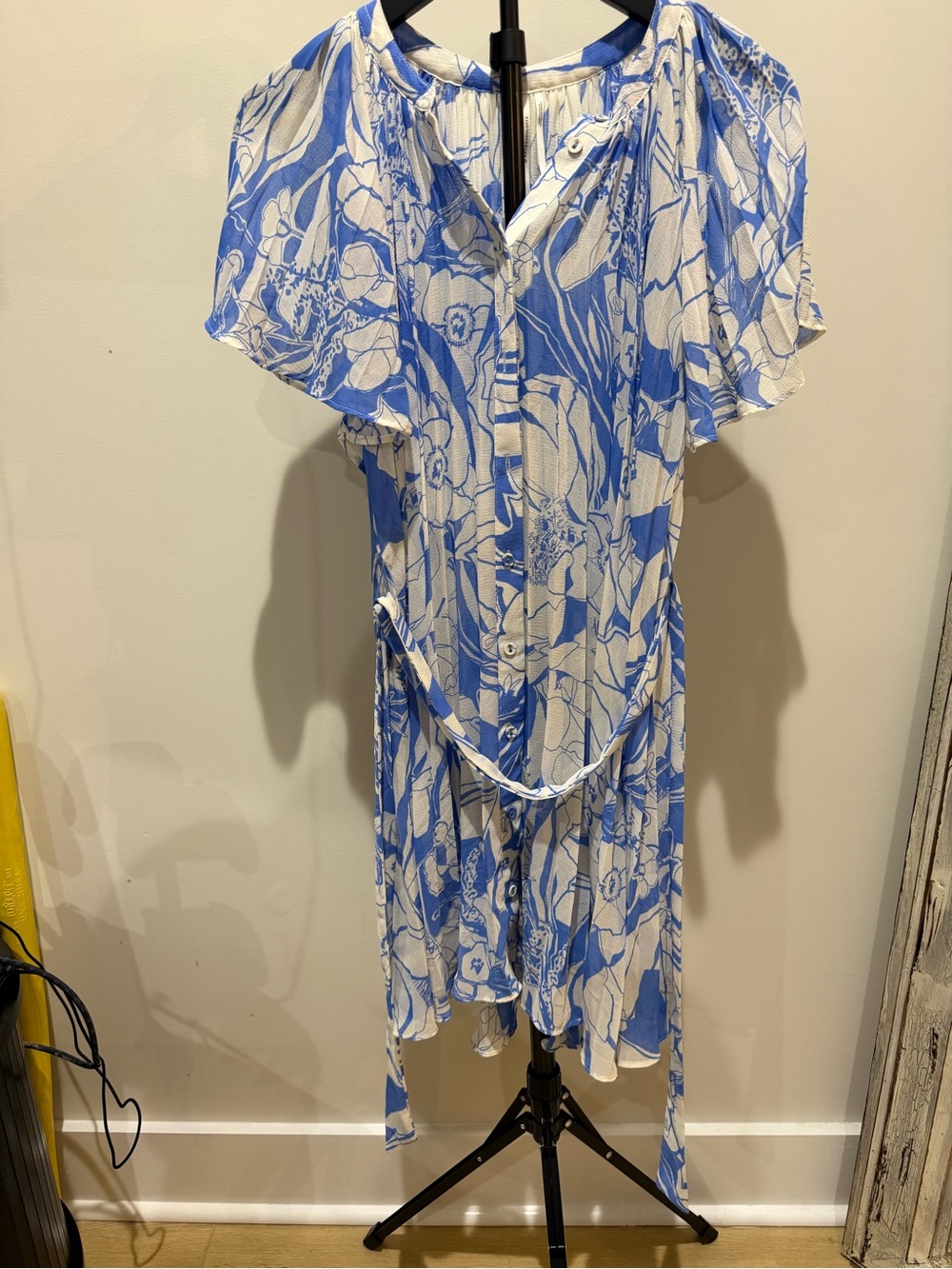 Anthropologie Blue and White Floral Midi Dress